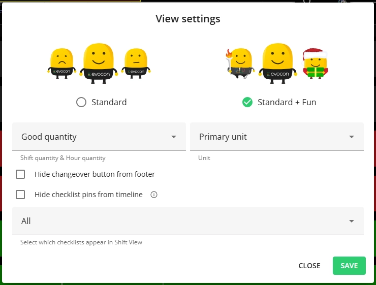 Captura de pantalla: Se abre la ventana de configuración View settings (Configuración de la vista):